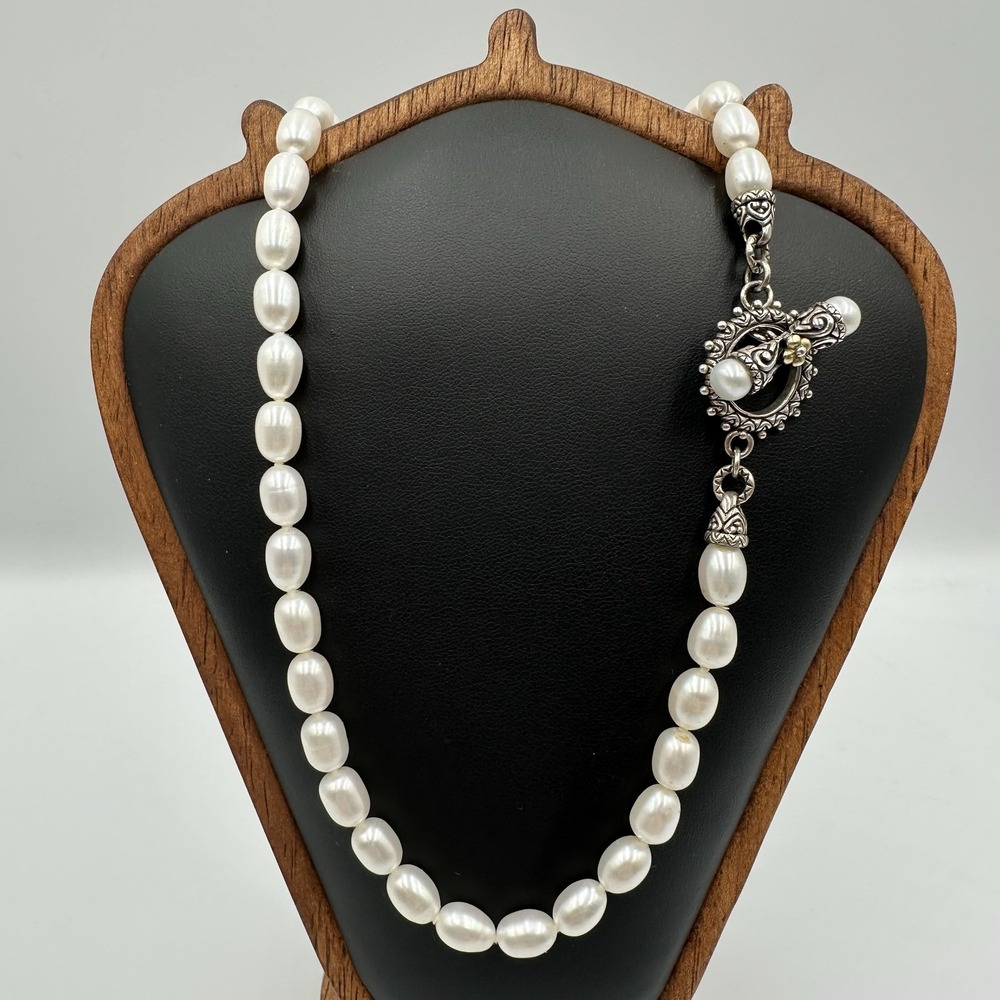 Bixby Freshwater Pearl Necklace 925 Sterling Silver 18K Gold Toggle Clasp 18"